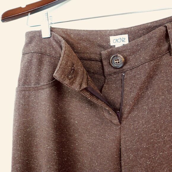 Vintage Cache Size 4 Herringbone Tweed Wide Leg Trousers Brown - Picture 3 of 8